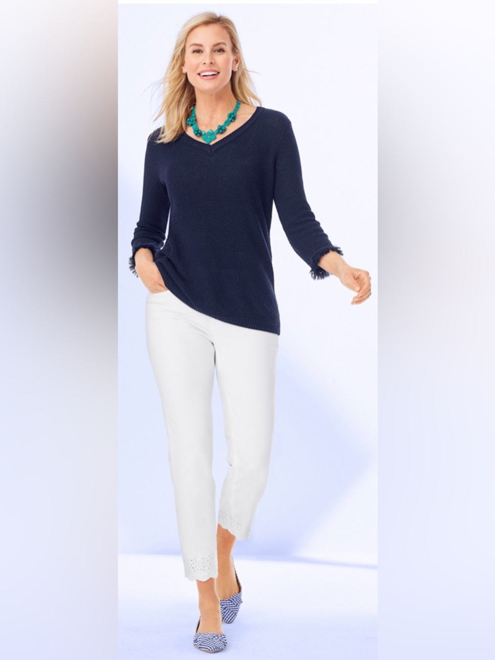 TALBOTS FLAWLESS SCALLOP-HEM DENIM SLIM ANKLE - WHITE Sz. 16W - Picture 2 of 10